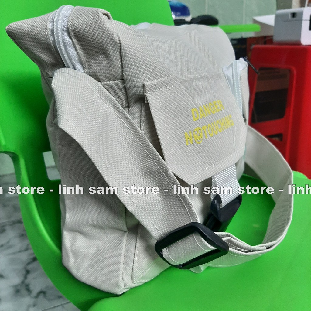 Túi xách đeo chéo nữ kiểu dáng mini bag Hàn Quốc thời trang canvas khóa kéo hai ngăn ngang chữ DANGER NO TOUCHING | BigBuy360 - bigbuy360.vn