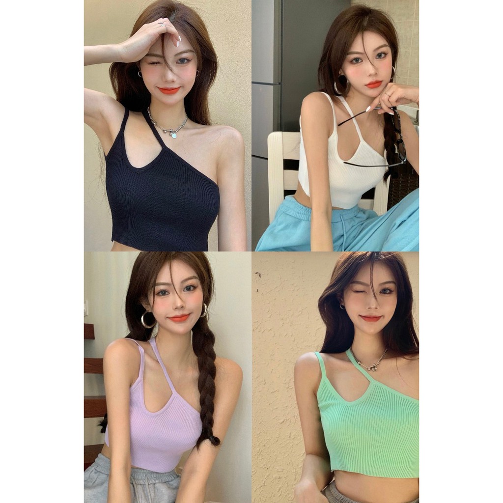 Áo Dệt Kim Hai Dây Dáng Ngắn Thời Trang Quyến Rũ Cho Nữ