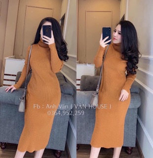 Váy len body cổ lọ