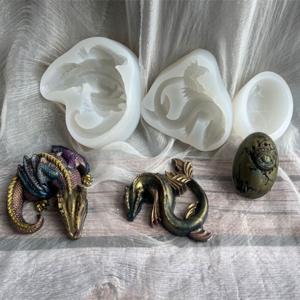 JANE Handmade 3D Dragon Mold Pottery Clay Resin Mold Dragon Egg Modeling DIY Epoxy Casting Desktop Decoration Silicone Mold Cake Fondant Mold