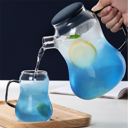 Bình thủy tinh chịu nhiệt quả hồ lô màu xanh nước biển 1800ml