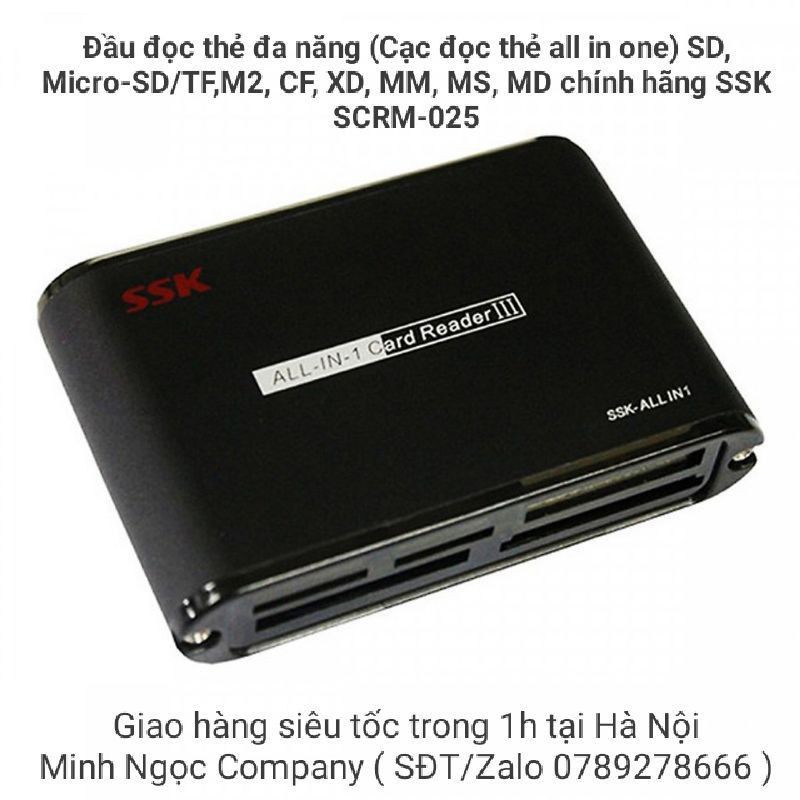 Đầu đọc thẻ đa năng (Cạc đọc thẻ all in one) SD, Micro-SD/TF,M2, CF, XD, MM, MS, MD hàng chính hãng SSK SCRM-025