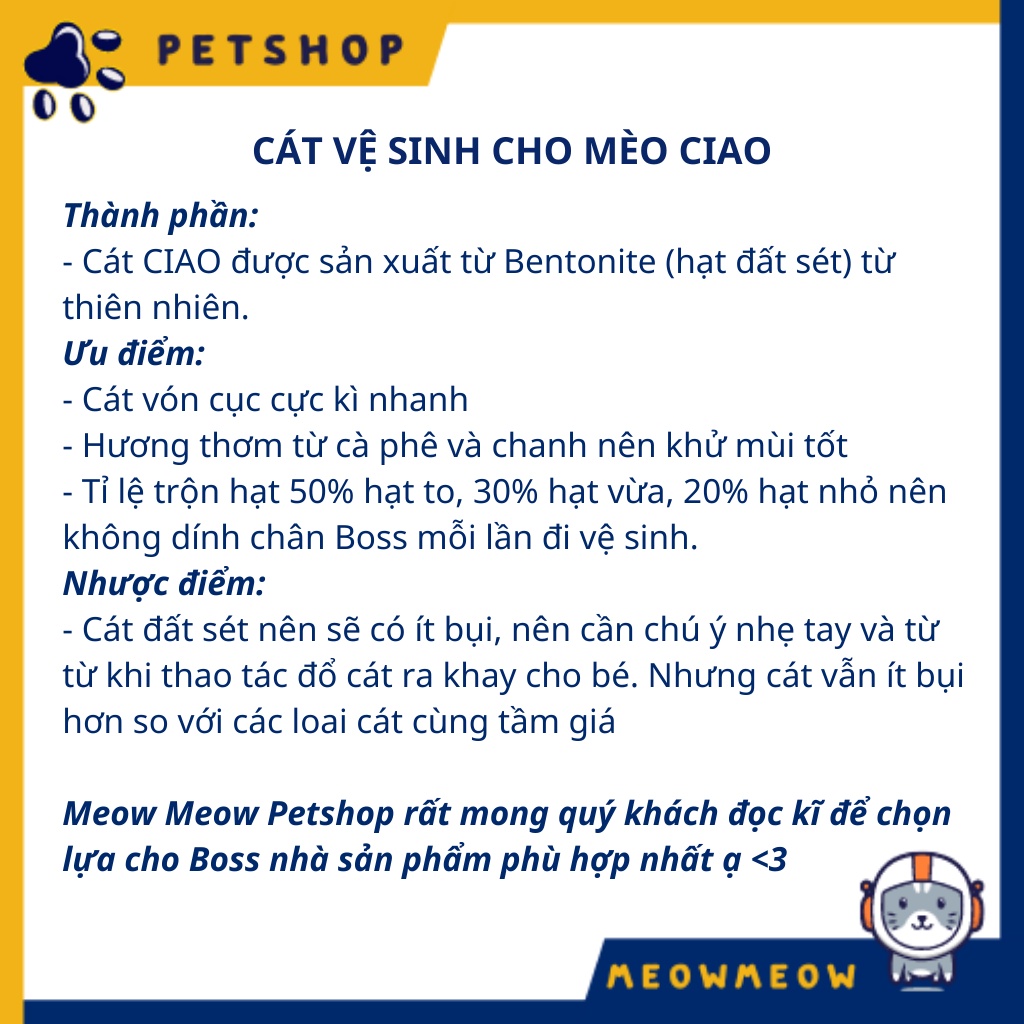 Cát vệ sinh cho mèo CIAO 9L xuất sứ Nhật Bản (Ship nhanh TPHCM)