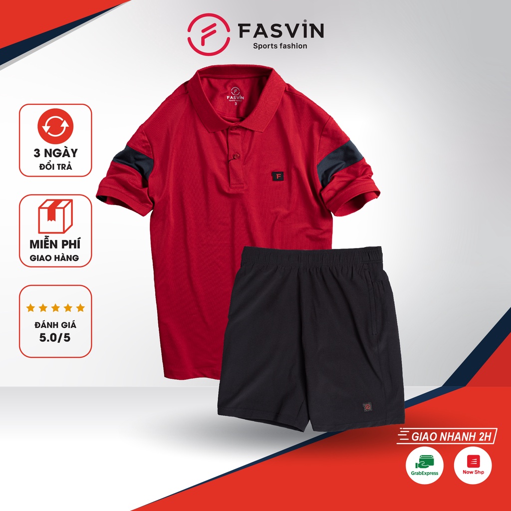 Bộ quần áo thun thể thao nam Fasvin AB22506.SG cộc tay cổ bẻ vải thể thao mềm nhẹ co giãn tốt