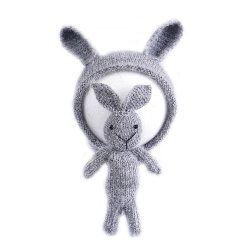 Bộ 2 Mũ Beanie Dệt Kim Đính Tai Thỏ Dễ Thương Dùng Làm Đạo Cụ Chụp Ảnh Cho Bé Sơ Sinh