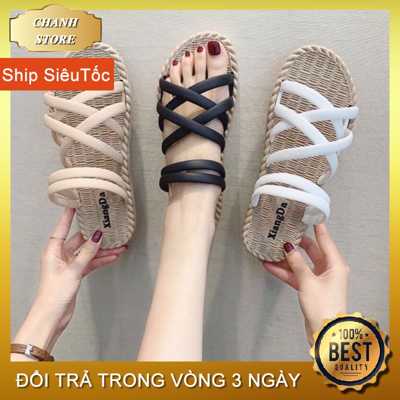 Dép Nữ 💖FREESHIP💖 Dép Quai Chéo Đi Biển Siêu Đẹp, Dép Cói Nữ Bằng Nhựa Mềm Đi Bền Và Êm Chân