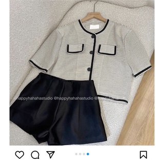 Áo dạ tweed ngắn tay viền đen basic