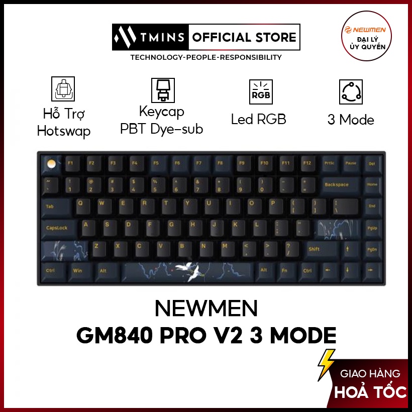 Bàn phím cơ không dây Newmen GM840 Pro v2  3 mode hotswap gateron pro,kailh box switch