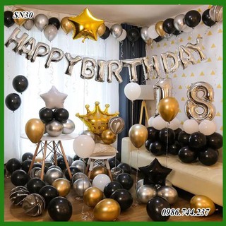 [ Tặng Bơm + Băng Dính ] Set Bóng Trang Trí Sinh Nhật Happy Birthday Tông Màu Vàng