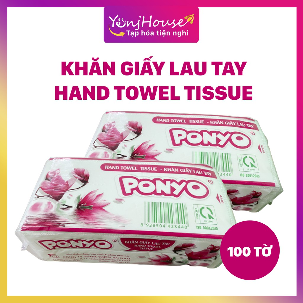 KHĂN GIẤY LAU TAY 2 LỚP THIÊN AN PONYO 100 TỜ/GÓI , GIẤY LAU TAY DẠNG RÚT - YENJHOUSE