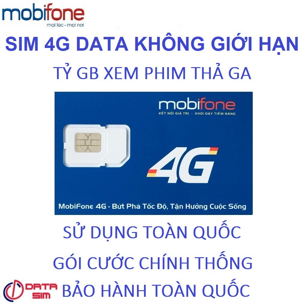 Sim 4G tỷ GB mobifone có sẵn 2 tháng 500phút nội mạng 30 phút liên mạng 119