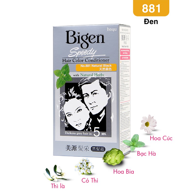 Thuốc Nhuộm Tóc Bigen 881 Đen tự nhiên (Natural Black) Speedy Hair Color Conditioner 100% chính hãng