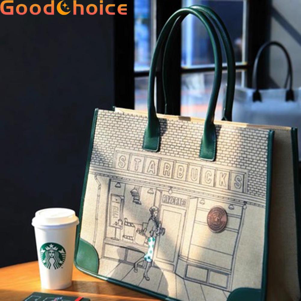 STARBUCKS Túi Tote Canvas Dung Tích Lớn In Hình Starbuck Kỉ Niệm 50 Năm