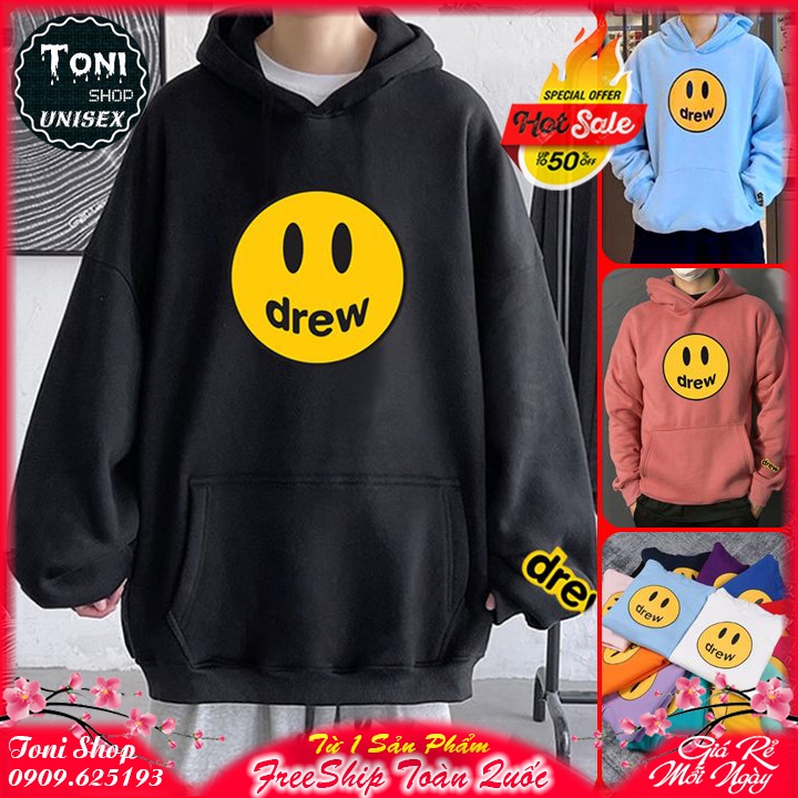 ÁO HOODIE Drew Mặt Cười Nỉ Ngoại Unisex Nam Nữ (HD2800 - Full Size Full Màu)