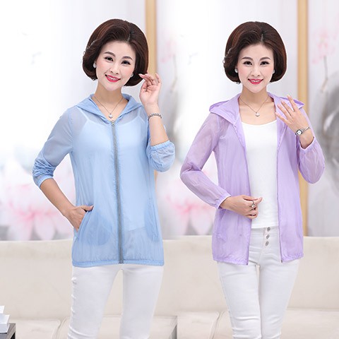 áo mẹ◑Quần Áo Chống Nắng cho mẹ, khoác dài tay mỏng thoáng khí Cỡ Lớn Dành người trung niên và già trong mùa