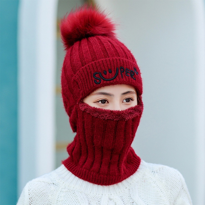 Mũ beanie Trùm Đầu Giữ Ấm Mùa Đông Có Khóa Kéo Thêu Chữ Cho Nữ
