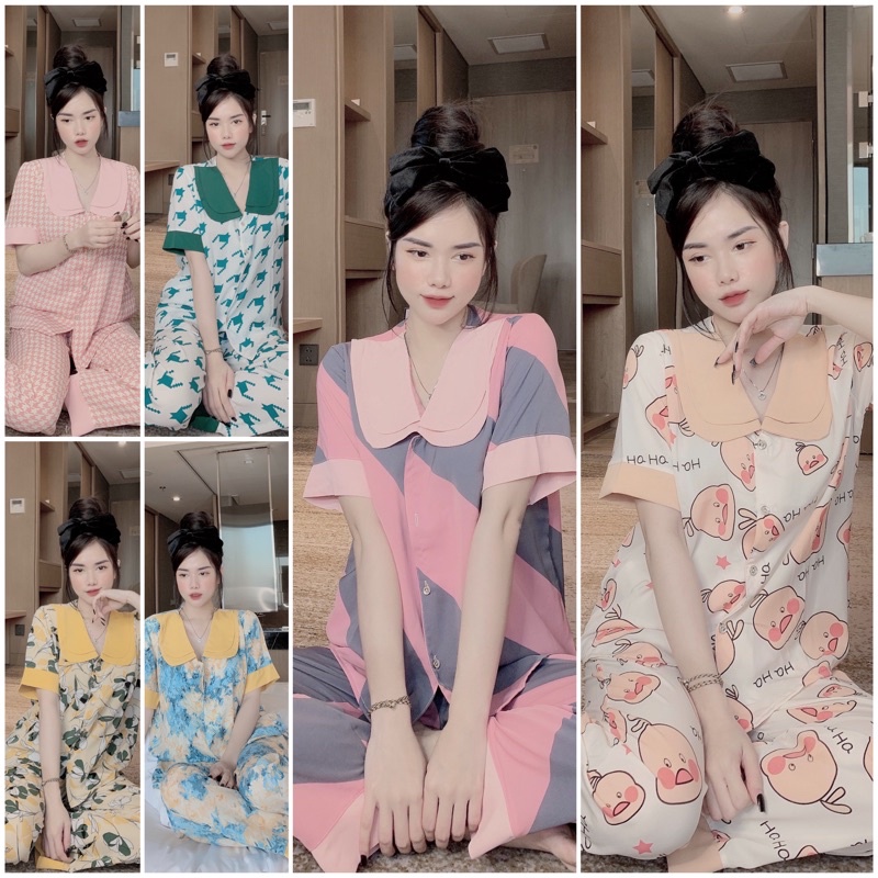 Đồ Bộ Pijama Nữ Lụa Mango Cao Cấp,Tay Cộc Quần Dài,Hàng Thiết Kế Tiểu Thơ, Chất Vải Mềm Mịn,Siêu Mát