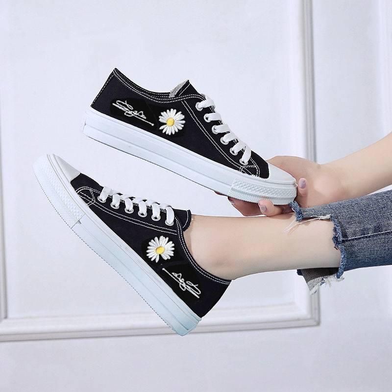 Giày Thể Thao Vải canvas Đế Bằng Phong Cách Harajuku Hàn Quốc Thời Trang Xuân Thu Mới 2021 Cho Nữ