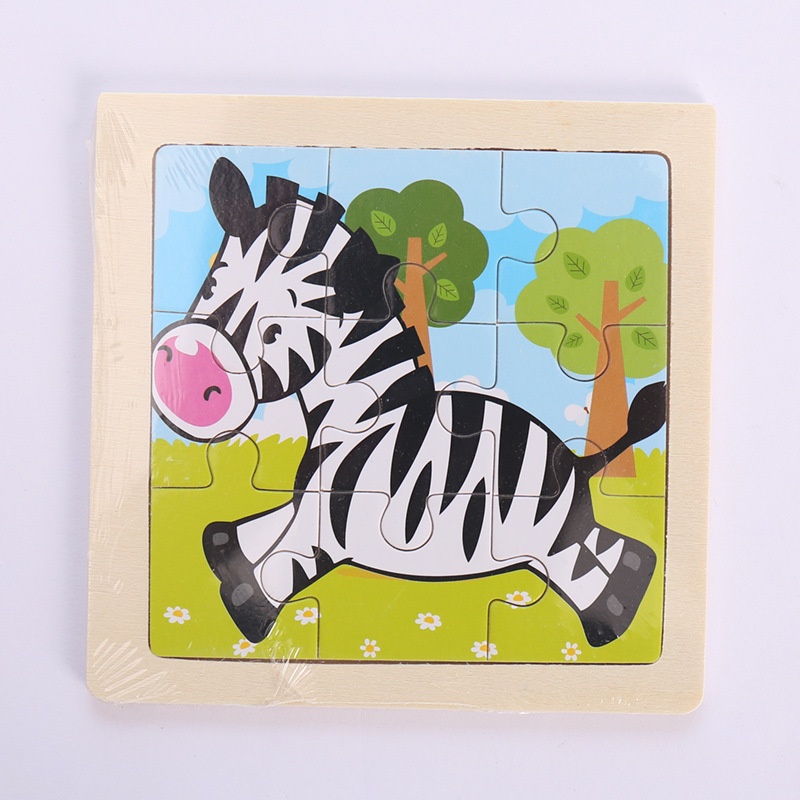ZHAN QI TOYS Bộ đồ chơi xếp hình nhỏ nhắn làm từ gỗ họa tiết động vật kiểu hoạt hình 2d đáng yêu an toàn dành cho bé