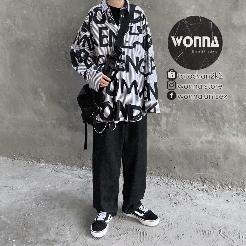 (ORDER) Áo sơ mi - Áo khoác trắng phối chữ dài tay unisex ulzzang oversize form rộng street style Hàn