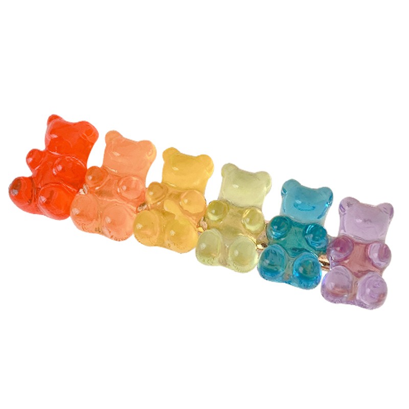 Kẹp tóc hình kẹo dẻo gấu màu cầu vồng không dấu vết phong cách Hàn Quốc xinh xắn