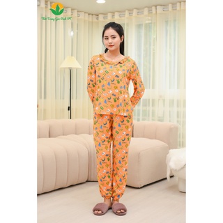 Đồ bộ mặc nhà nữ thu đông Việt Thắng, quần dài, áo dài, chất lanh - B10.2012