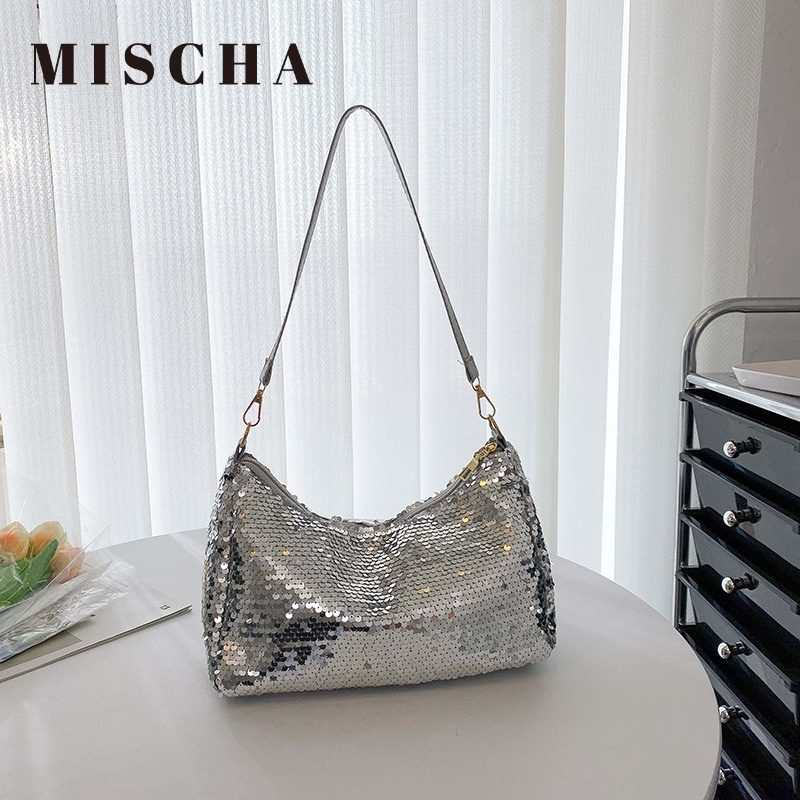 Misscha Túi Xách nylon Màu Trơn Đính Kim Sa Lấp Lánh Thời Trang Dành Cho Nữ