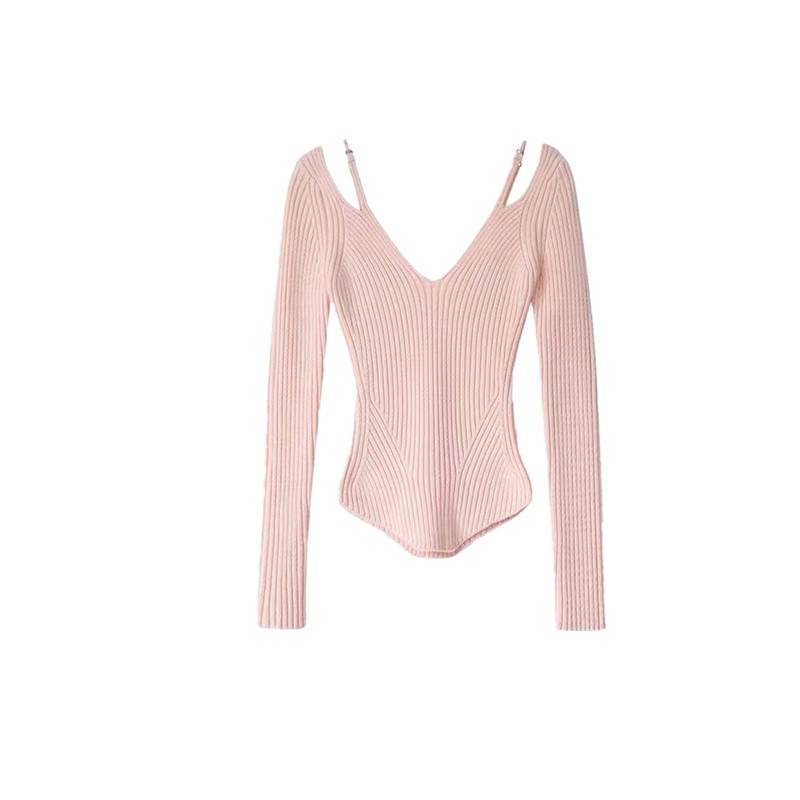 Suzy Bae Áo Sweater Dệt Kim Cổ Chữ V Giả Hai Mảnh Màu Hồng Thời Trang Cho Nữ