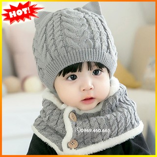🍄[1-4 Tuổi] Bộ Mũ Len Cho Bé Kèm Khăn Quàng Cổ