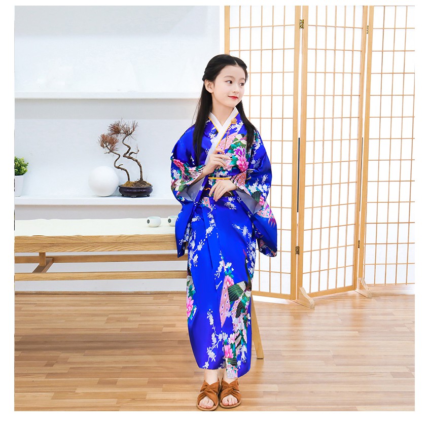 Áo Choàng Tắm Kimono Hình Chim Công Đính Nơ Có 5 Màu