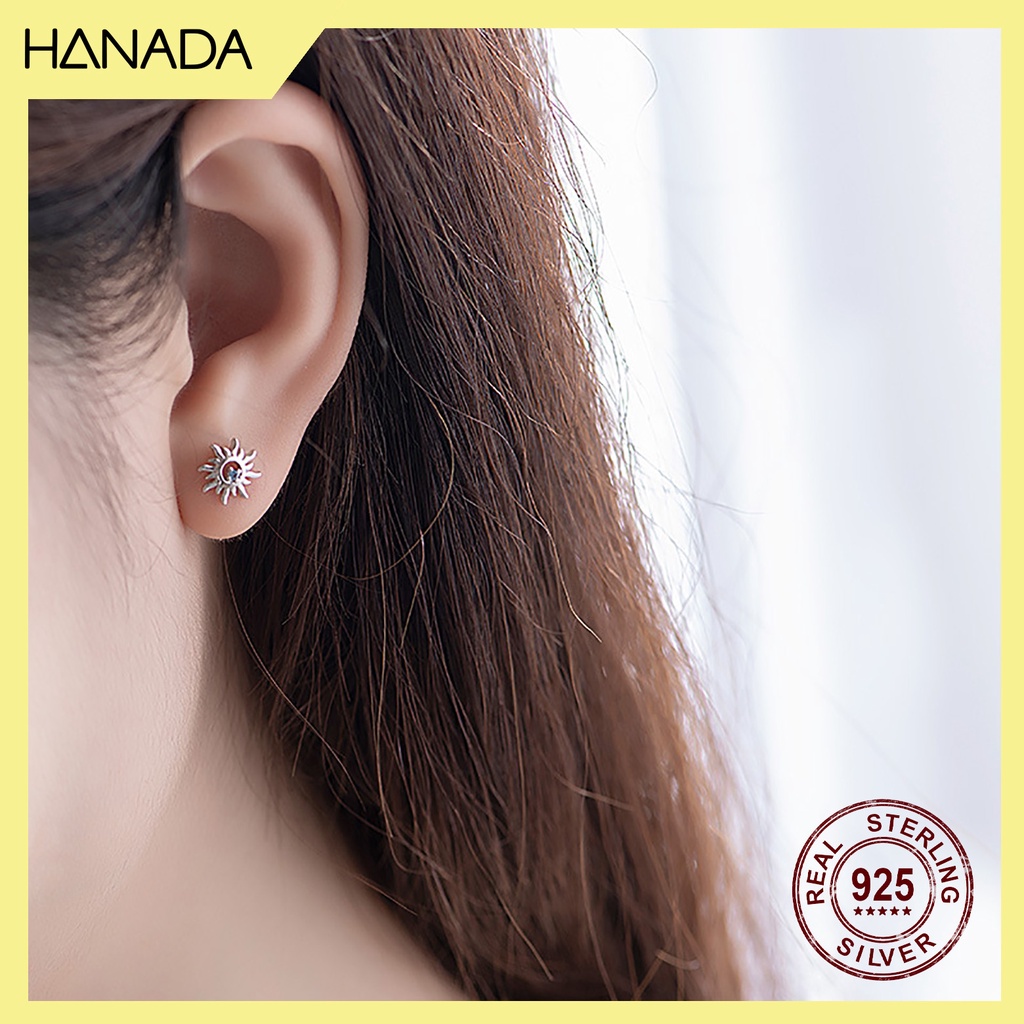 Bông Tai Bạc 925 Hanada E.1.S.140.N12.0326 Mặt Trời Đá