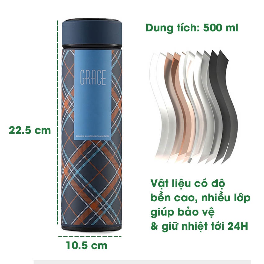 Bình Giữ Nhiệt Inox 5 Lớp Giữ Nhiệt Nóng Lạnh Trong 24 Giờ Dung Tích 500Ml Nắp Silicon Chống Dò Nhiệt Ly Ủ Cháo PEHOUSE