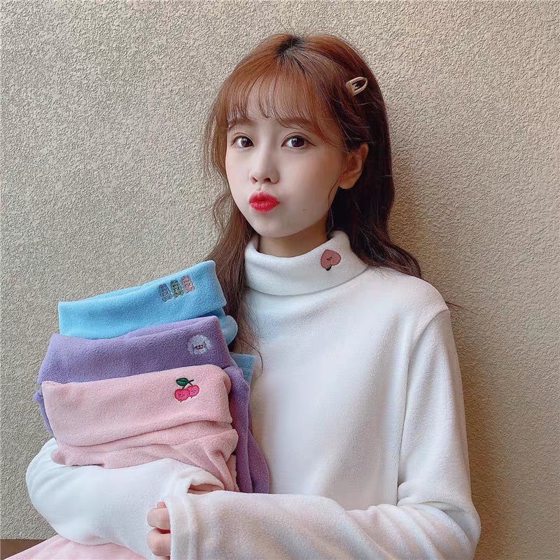 Áo Thun Nữ Vải Lông Cừu Dày Màu Kẹo Ngọt Thời Trang Mới