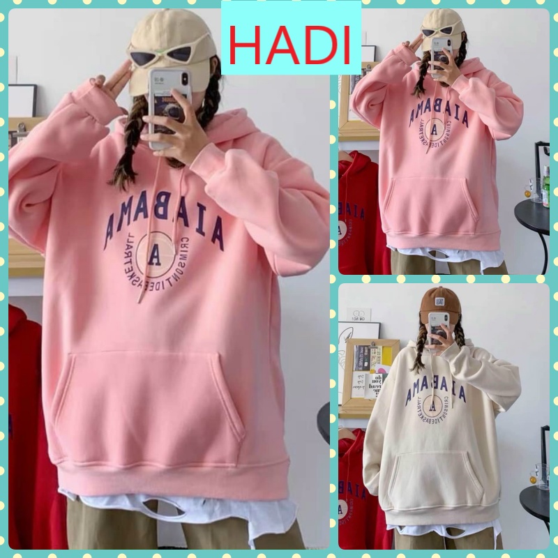 ÁO KHOÁC HOODIE NỈ NGOẠI NỮ CHUI ĐẦU IN AIABAMA MÀU HỒNG MÀU BE DÀY DẶN ẤM ÁP SIÊU CAO CẤP HADI DỄ THƯƠNG SIÊU GHIỀN