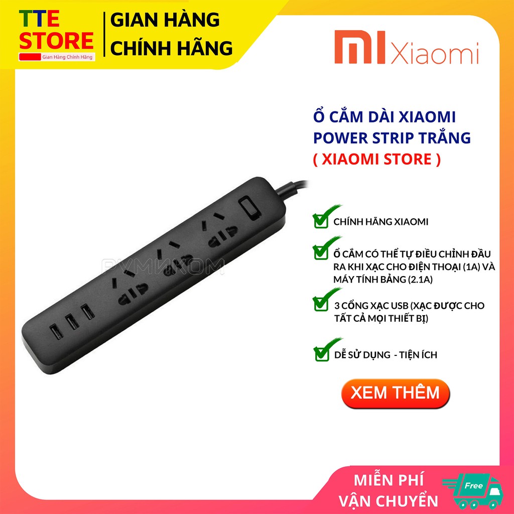 Ổ Điện Xiaomi Mi Power Strip ( Đen ) - Chính Hãng Xioami - TTE