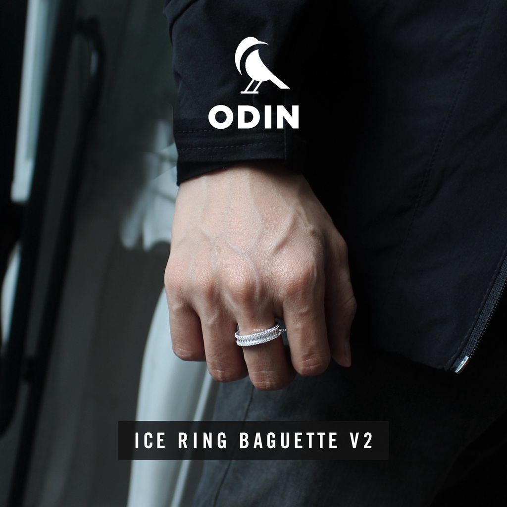 Nhẫn ice baguette v2-  Bạc đính đá phong cách bling bling - Odin silver - BẢO HÀNH 12 THÁNG - Tặng kèm nước rửa bạc