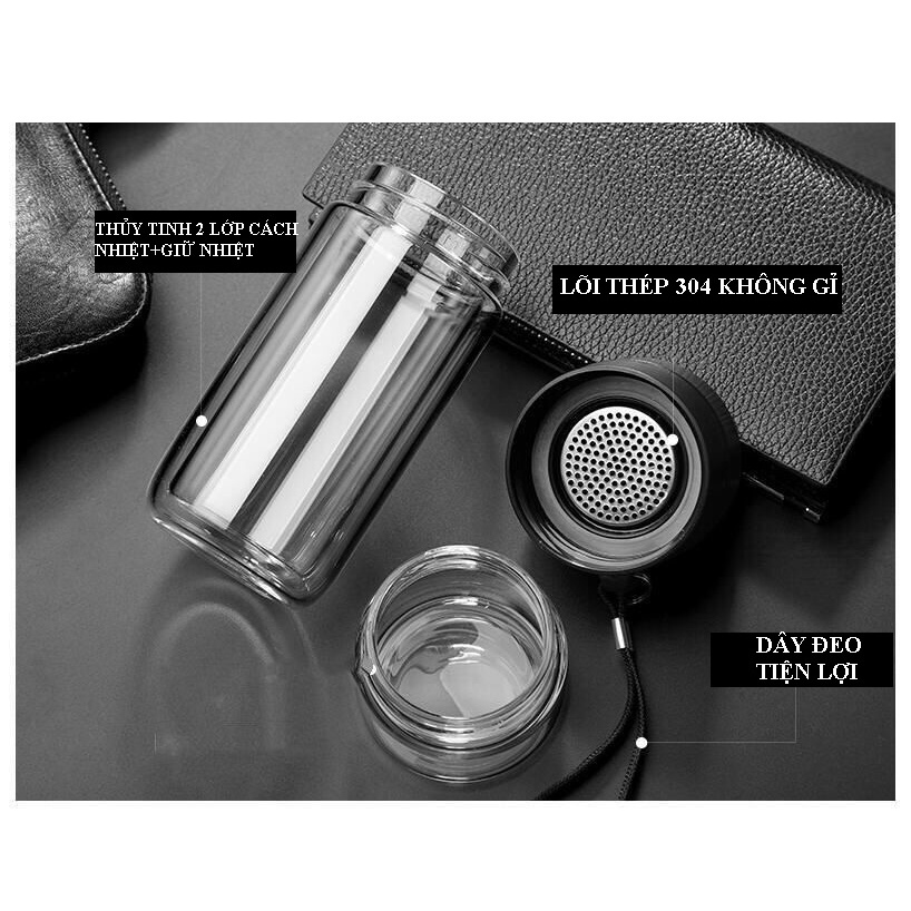 Bình trà thủy tinh 2 lớp cách nhiệt giữ nhiệt - Set1750