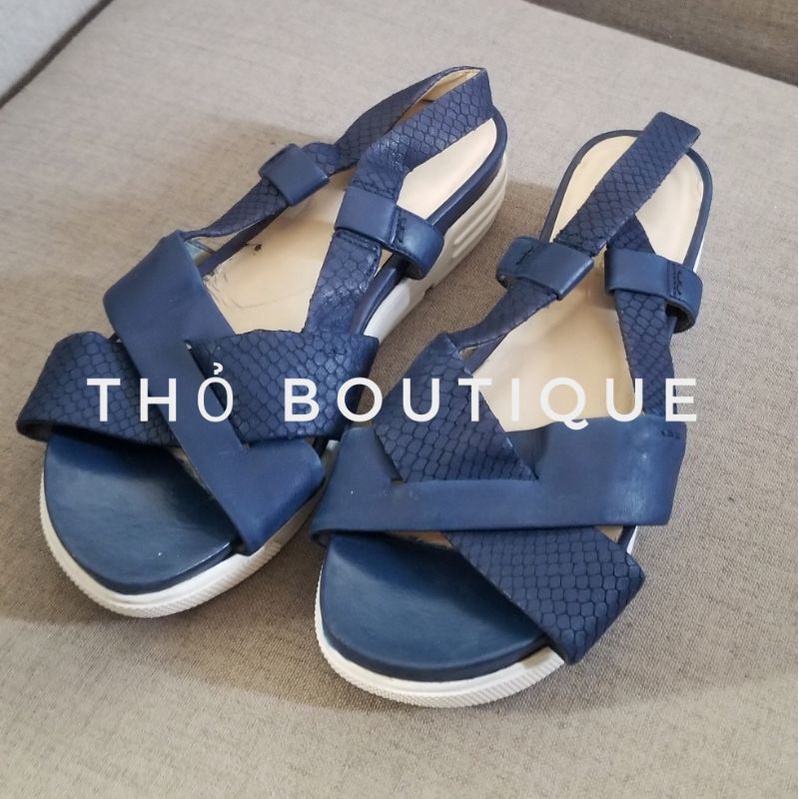 Giày sandal cao gót NINE WEST da mềm quai chéo xanh đậm navy đế chống trượt 5cm size 37