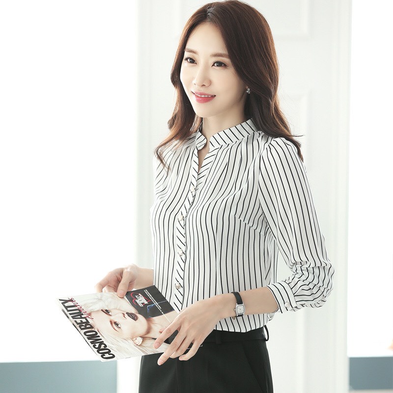Áo sơ mi nữ công sở kẻ sọc đen trắng thời trang sm40