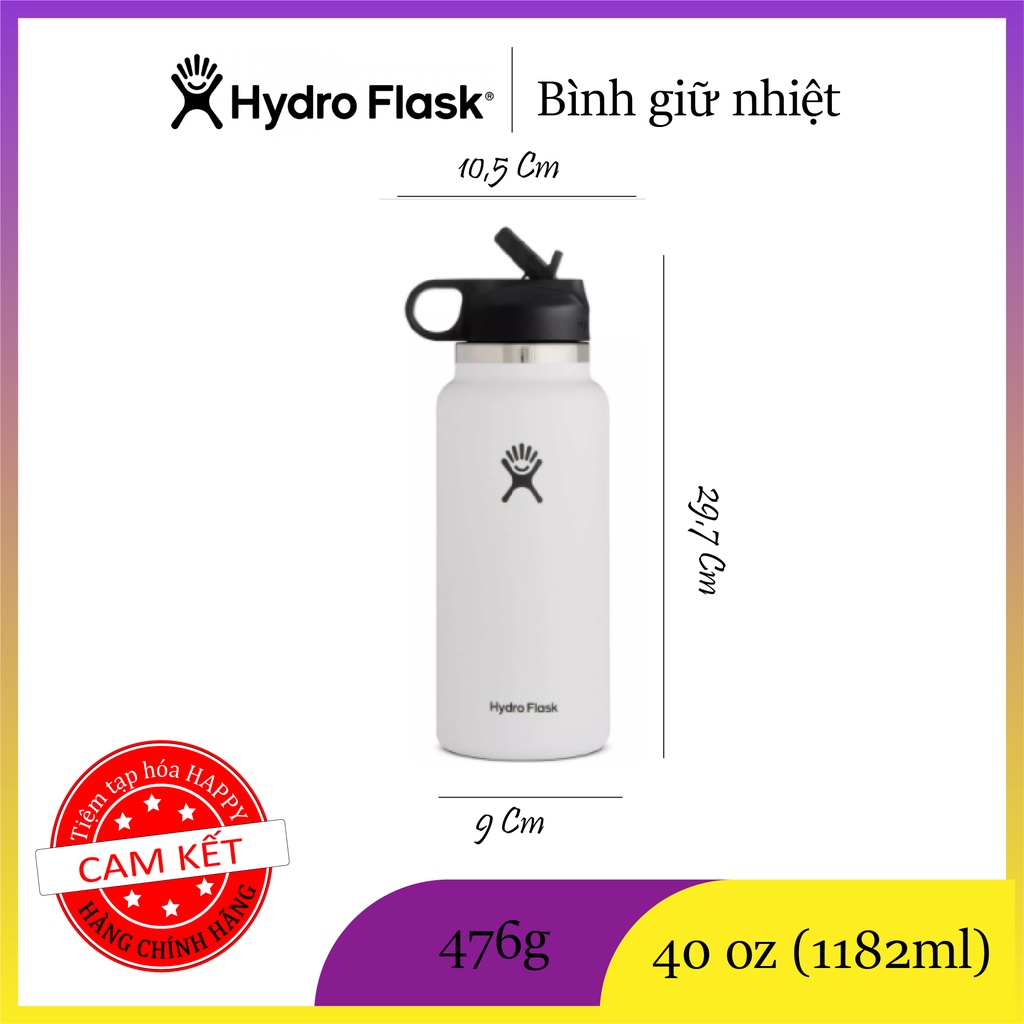 Bình giữ nhiệt Hydro Flask dung tích 40 oz  - Wide Mouth with Straw Lid