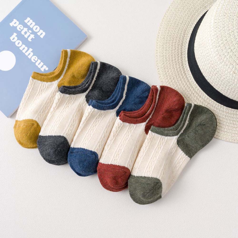 Vớ Cotton Cổ Thấp Kẻ Sọc Nhiều Màu Thoáng Khí Cho Nữ