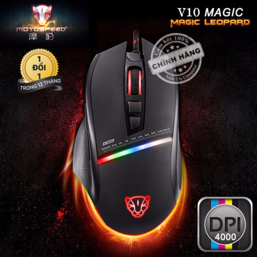 Chuột game cao cấp Motospeed V10 Magic Leopard DPI 4000-Led đa màu