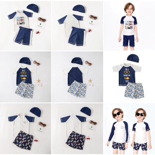Set đồ bơi sang chảnh kèm mũ cho bé trai từ 12-40kg