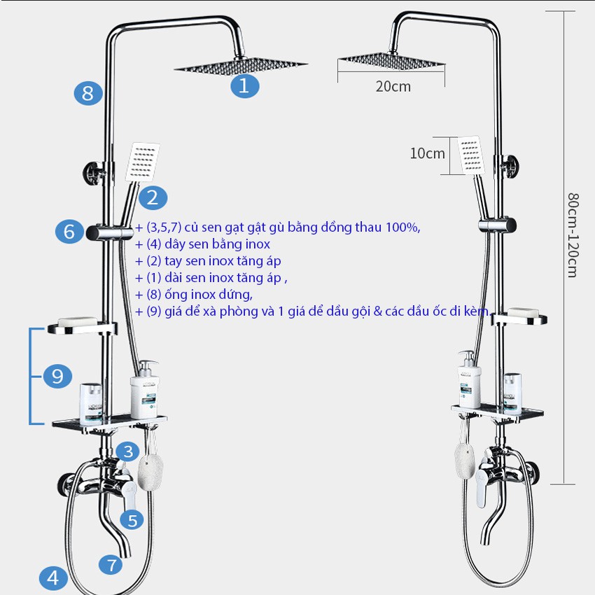 Bộ Sen Cây Tắm Đứng Đa Năng, Bộ Vòi Hoa Sen TI0417