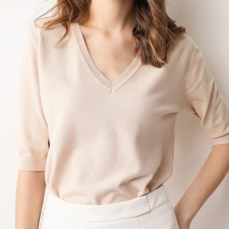 Áo len cổ tim tay lỡ Massimo Dutti