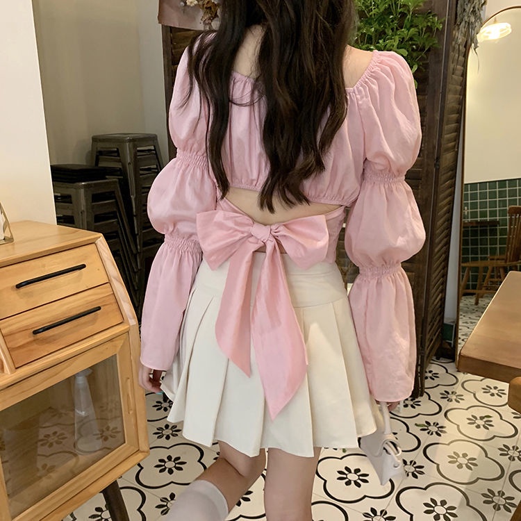 COZOK Set Áo Kiểu Tay Phồng Thắt Nơ Phối Chân Váy Xếp Ly Thời Trang Trẻ Trung Cho Nữ