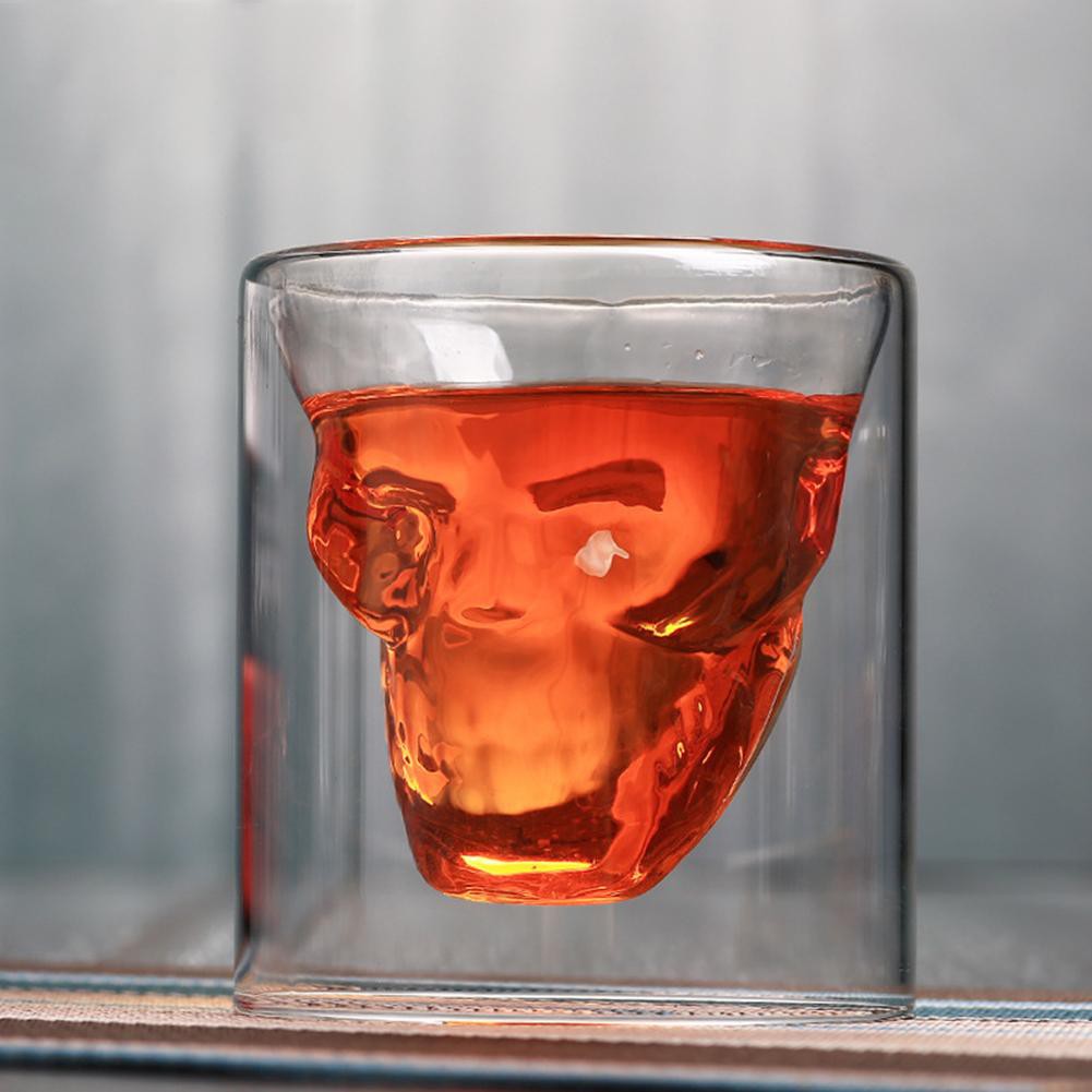 Halloween Skull Double Layer Transparent Glass Cup Beer Cup for Home Bar Beer Water Party Hotel