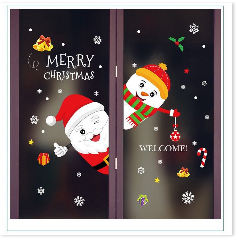 Decal 2 Mặt hình ông già noel trang trí trên cửa kính - Mẫu decal dán kính trang trí noel giá rẻ có keo sẵn