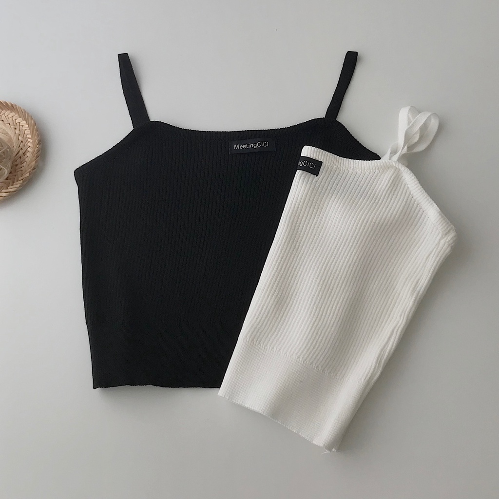 Áo 2 Dây Croptop Nữ JEMCLOSET Chất Dệt Gân Mềm Mịn 3 Màu Đen Trắng Xanh Phối Đồ Dạo Phố Sexy MIMI  10335