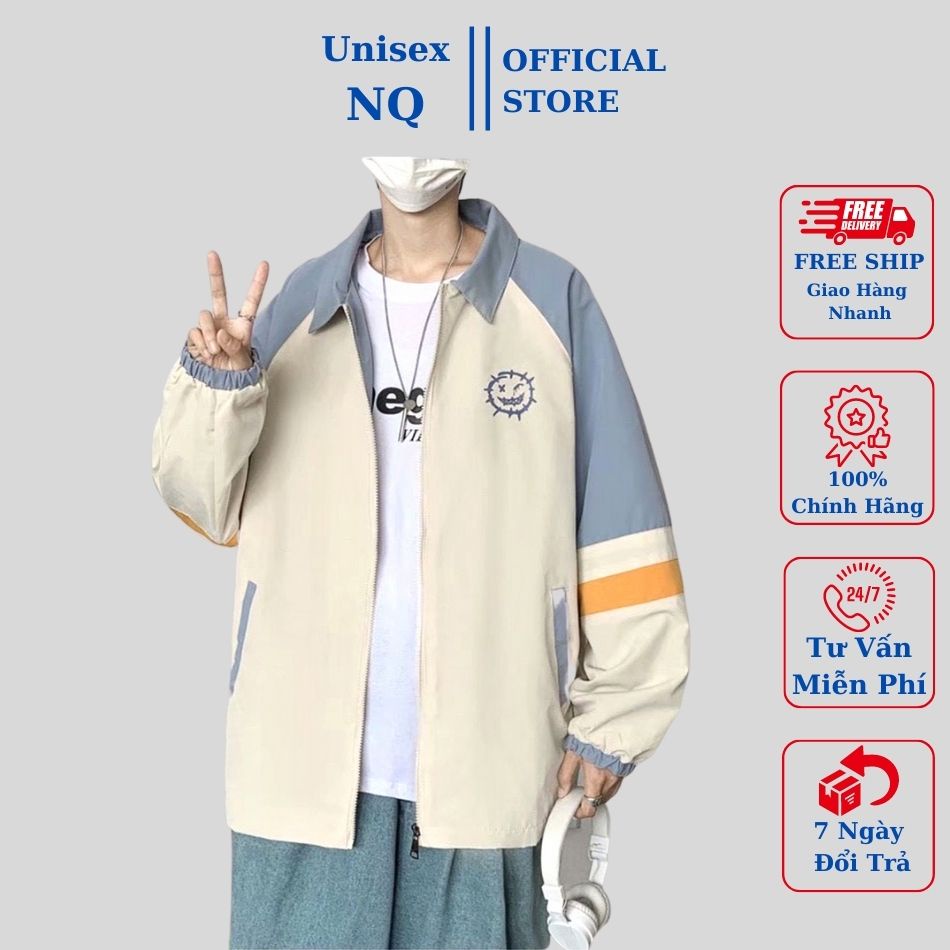 áo khoác gió 2 lớp form rộng nam nữ áo dù cổ đứng màu be chống nắng cản gió cực tốt giá xưởng